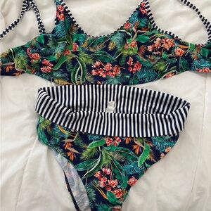 Next Navy Striped and Tropical Bikini